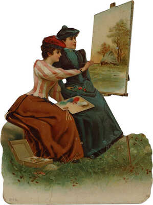 Художницы на пленэре. Миниатюра книжная и альбомная. Зап. Европа, конец XIX в. Хромолитография